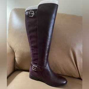 Tall Shaft Low Heel Leather & Suede Boots